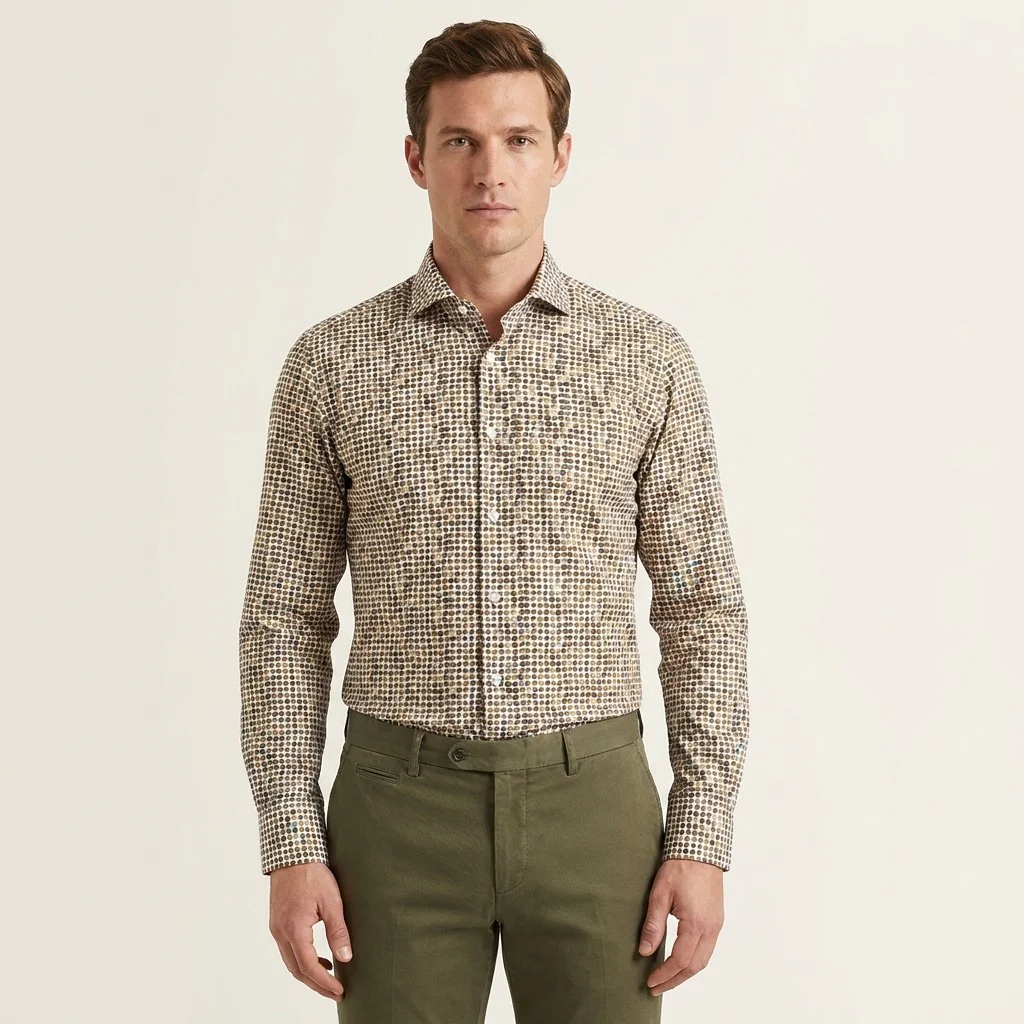 Andrea Bossi 100% Cotton Button Up Olive Brown Shirt 2017/B