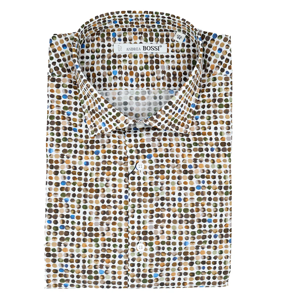 Andrea Bossi 100% Cotton Button Up Olive Brown Shirt 2017/B - Image 2
