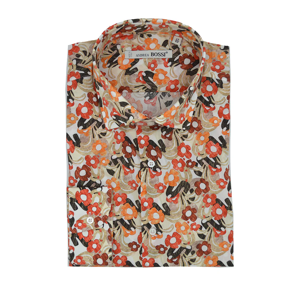 Andrea Bossi Cotton Button Up Orange Brown Shirt - Image 2