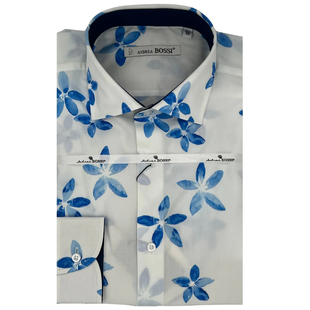 Andrea Bossi Cotton Button Up White and Blue Iris - 3090A - Image 2