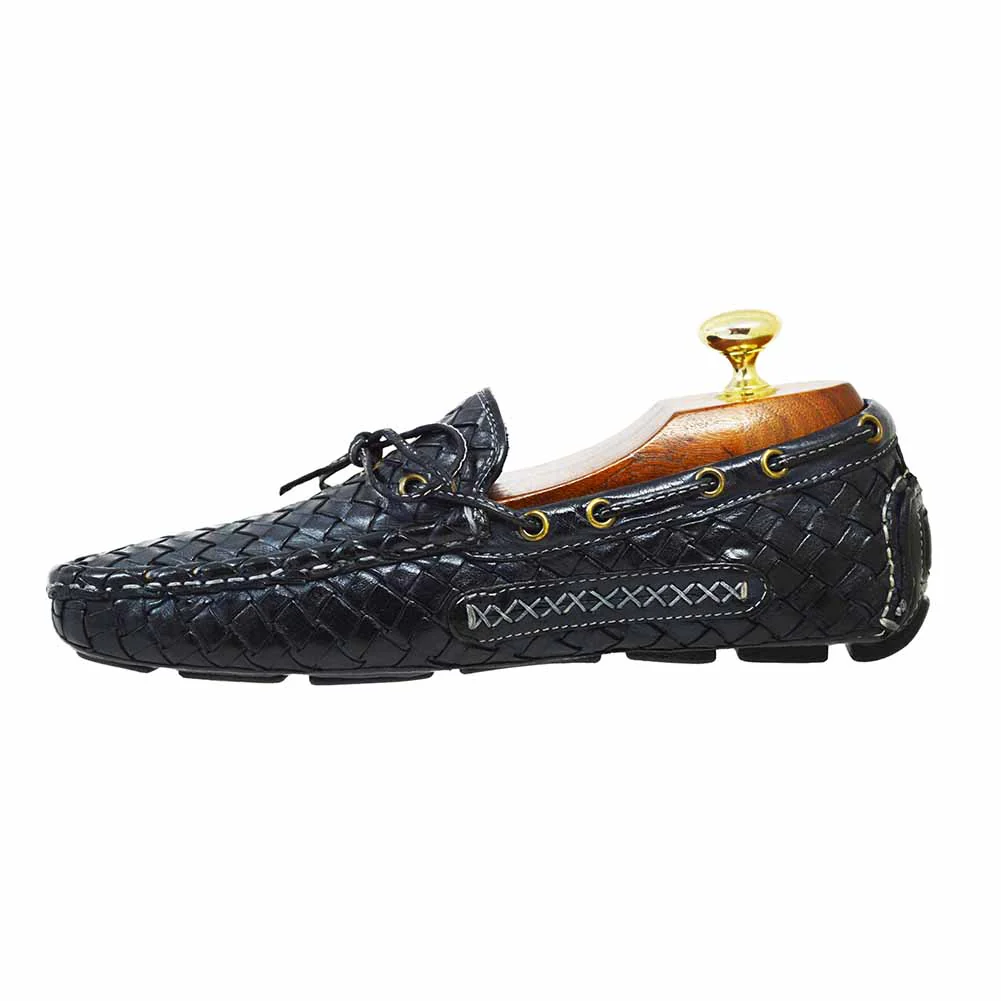 Calzoleria Toscana E951 Blue Woven Leather Loafers - Image 4