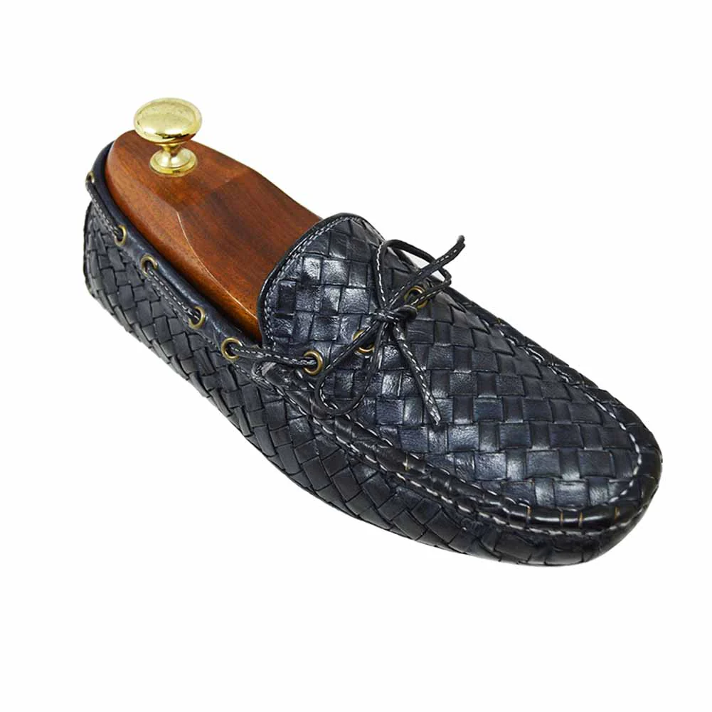 Calzoleria Toscana E951 Blue Woven Leather Loafers - Image 5