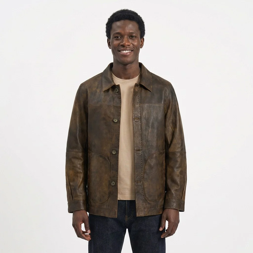 Missani Reversible Distressed Leather Jacket - Image 13