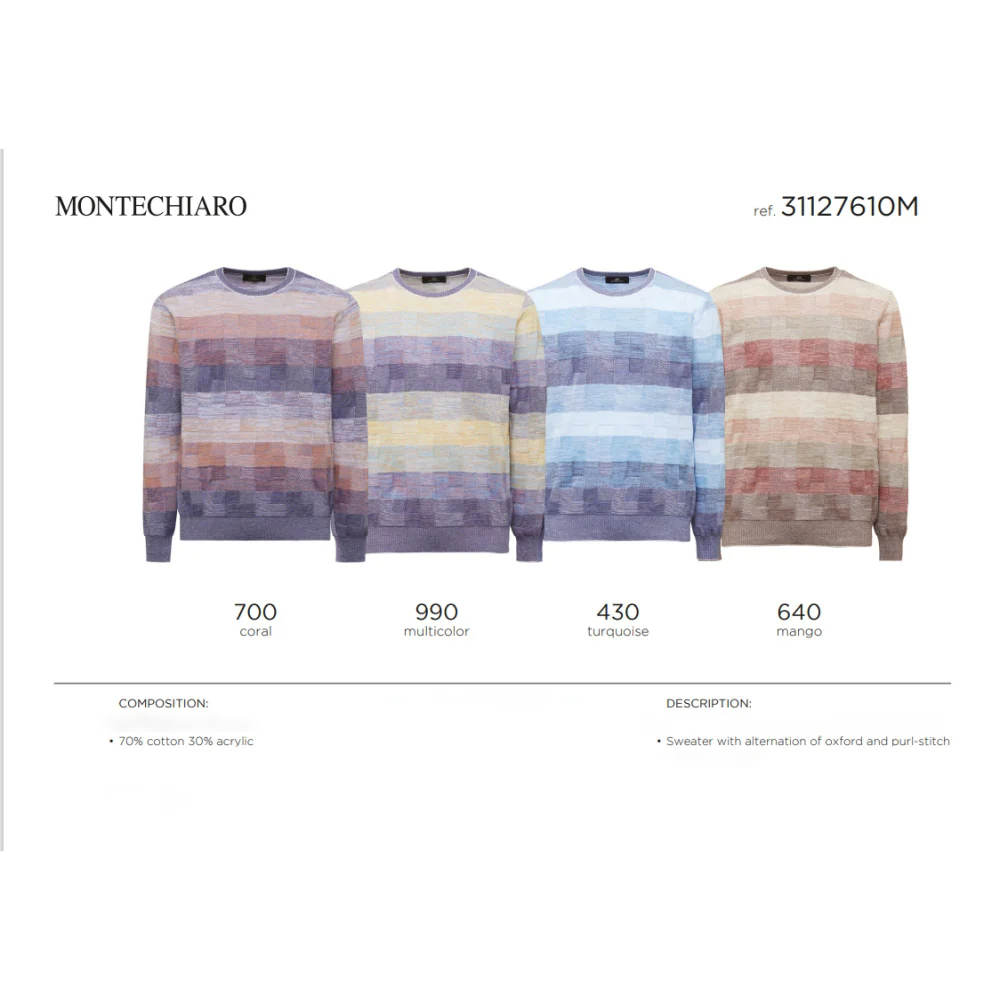 Montechiaro Crew Neck Italian Oxford and Purl-stitch Sweater 31127610M - Image 3