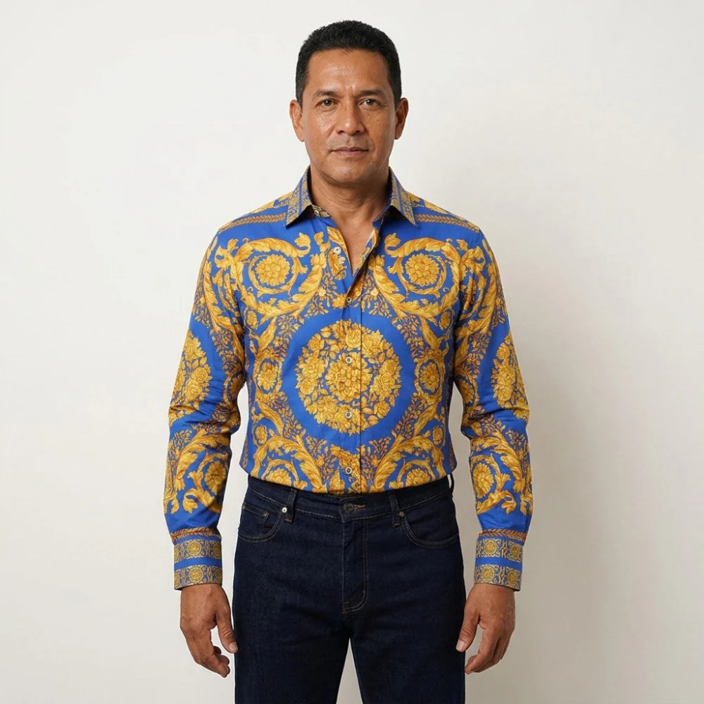 Philippe Cotton Shirt Blue and Gold