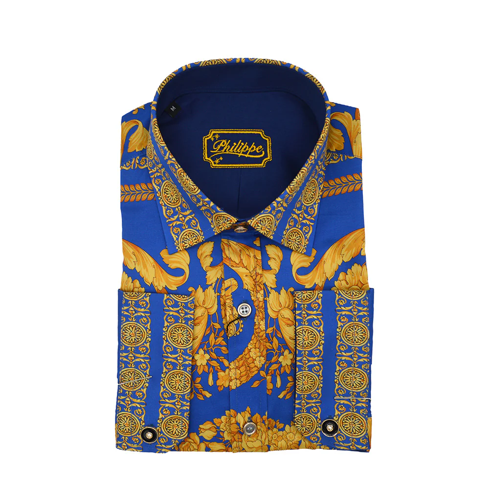 Philippe Cotton Shirt Blue and Gold - Image 2