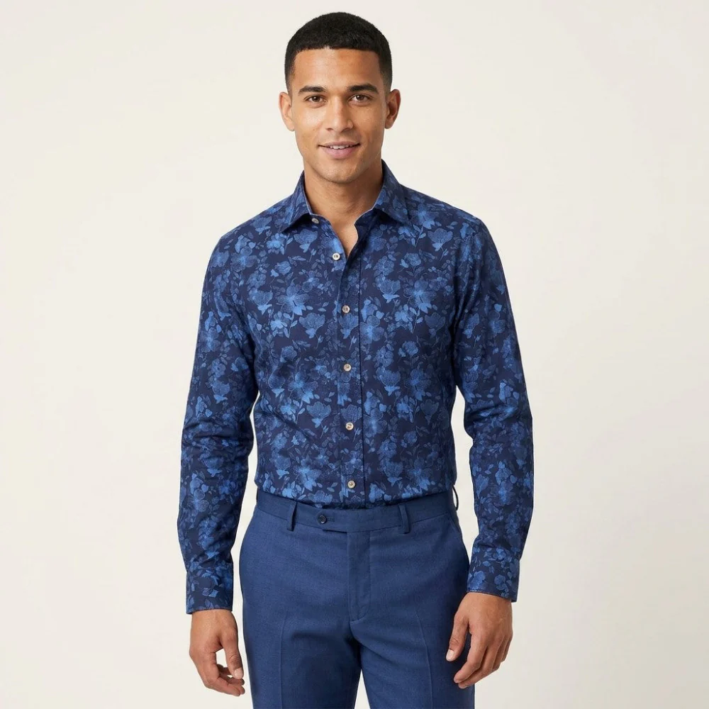 Philippe Dark Blue Floral Button Up Shirt 10100