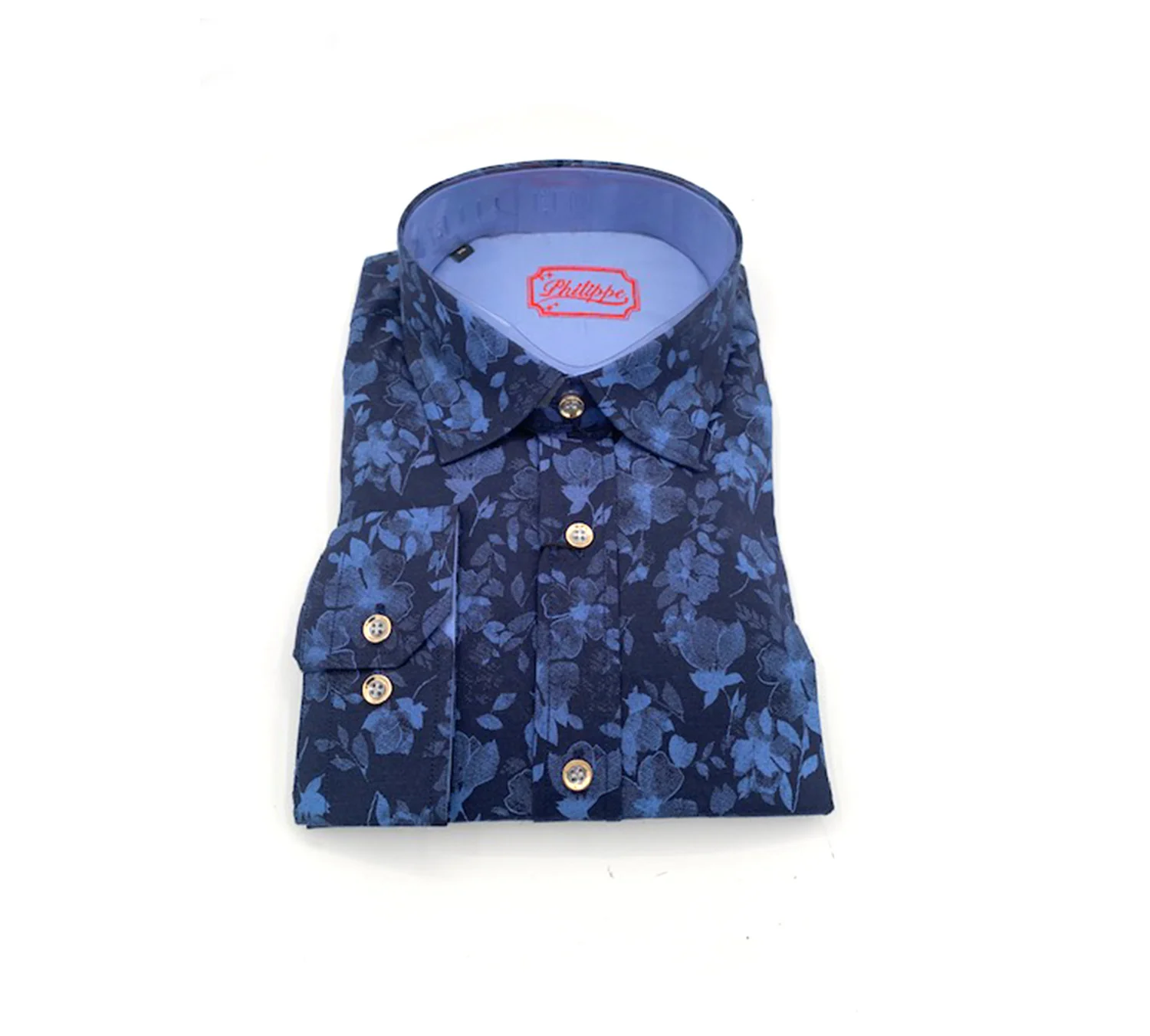Philippe Dark Blue Floral Button Up Shirt 10100 - Image 2