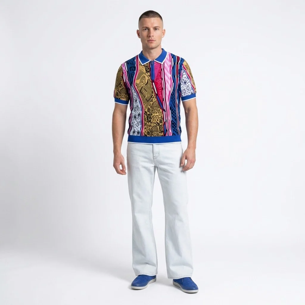 Prestige Polo Neck Half Zip Short Sleeve Shirt CMK-402 - Image 2