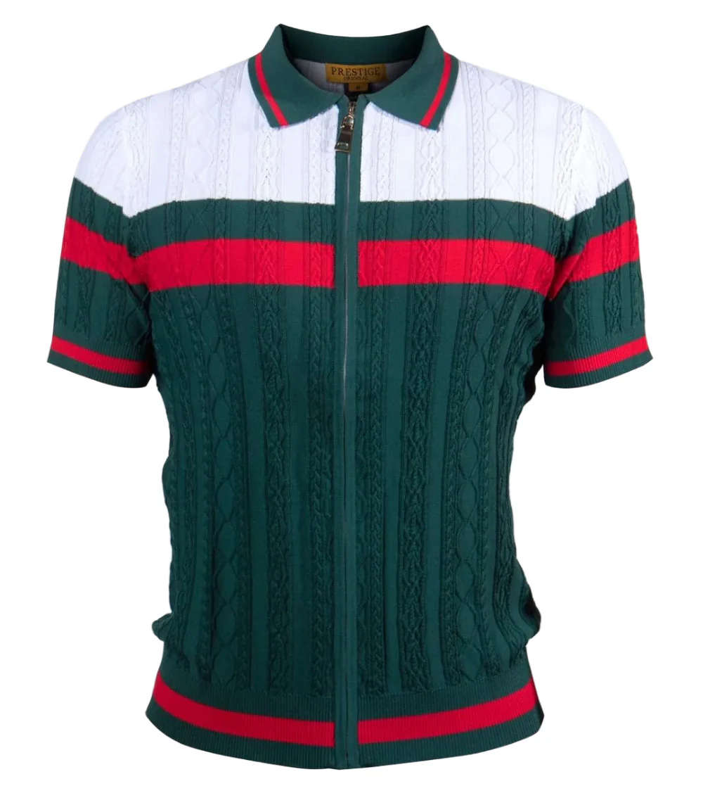 Prestige Zip Up Green, Red and White Polo 180