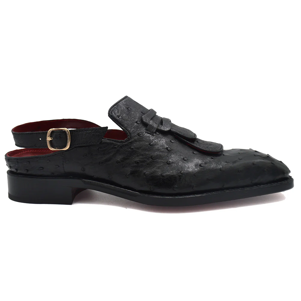Sheriff Collection 2425 Black Ostrich Slingback Shoes