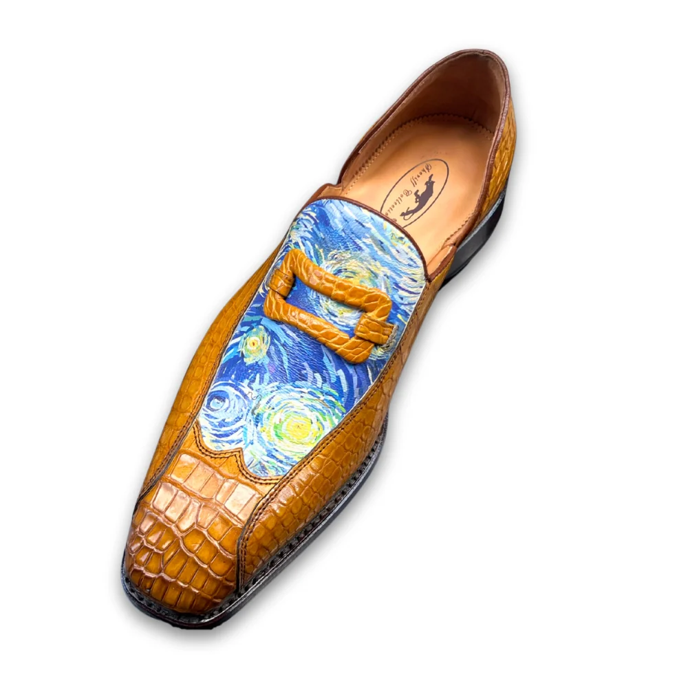 Sheriff Collection Cognac Van Gogh Design Alligator Loafer 2537 - Image 3