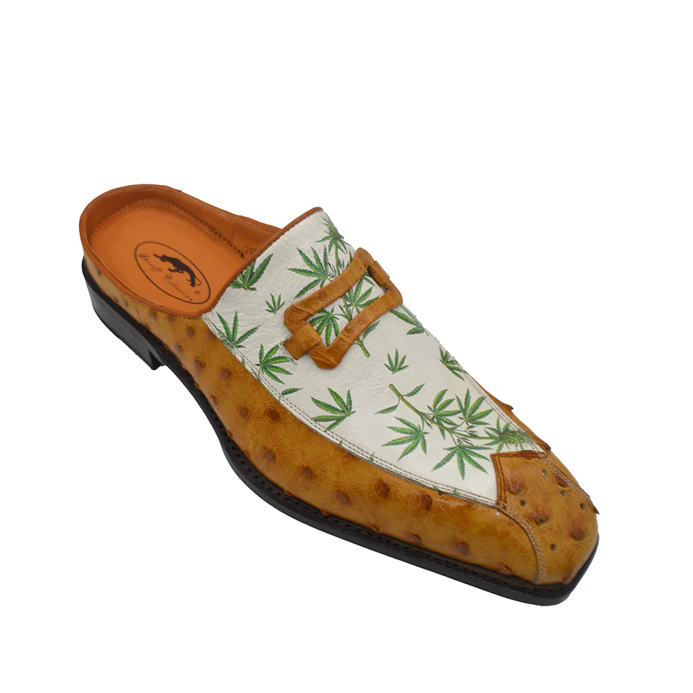Sheriff Collection 2408 Half Shoes Green and Tan Ostrich - Image 2
