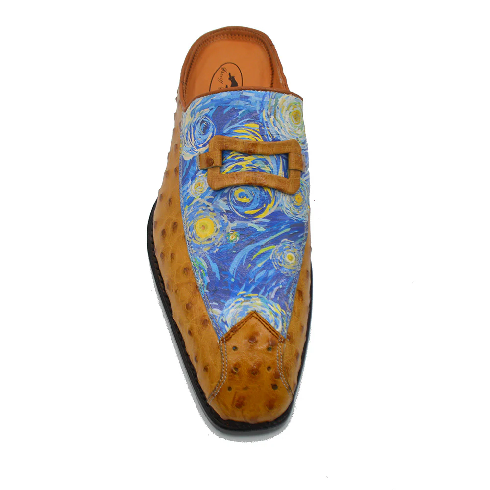 Sheriff Collection 2408-2002 Half Shoes Navy and Tan Ostrich With Van Gogh Design - Image 3