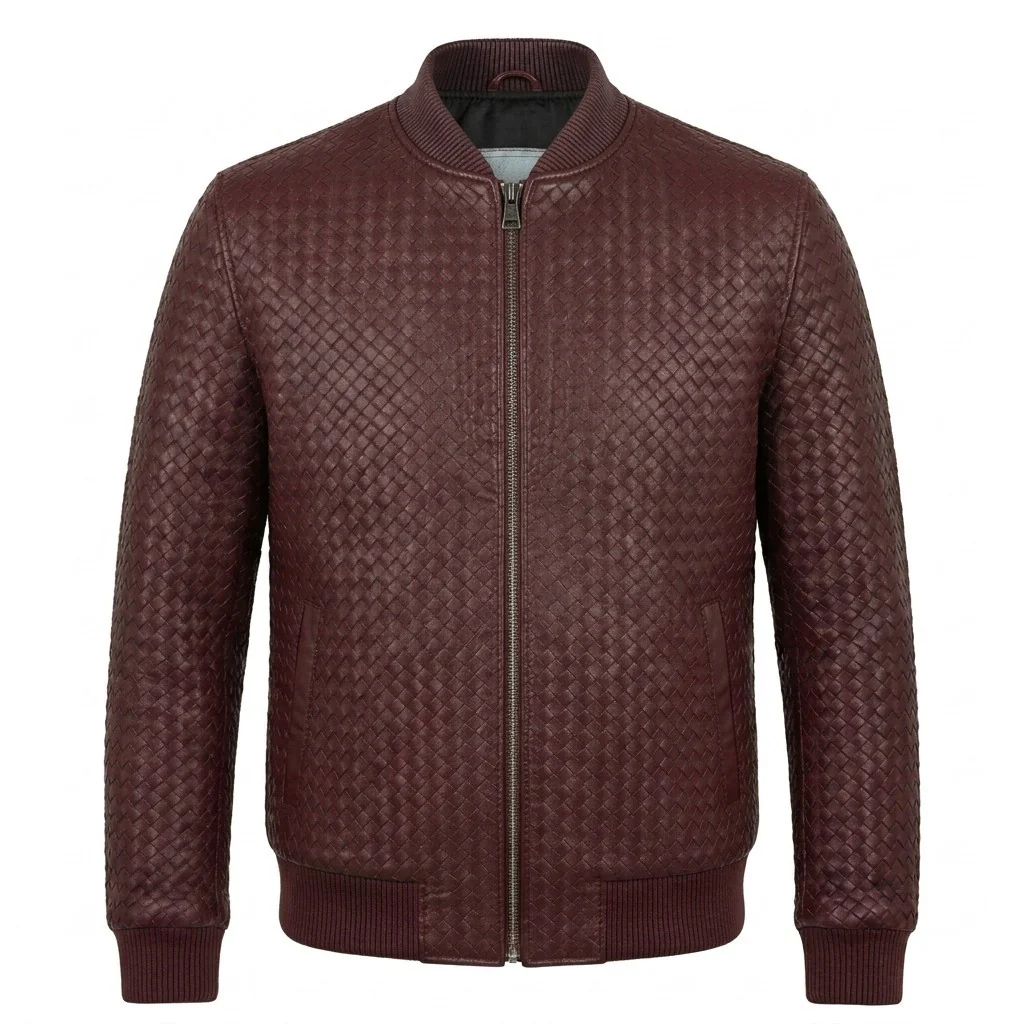 Men’s SVELG Premium Woven 100% Lambskin Leather Bomber Jacket - Image 10