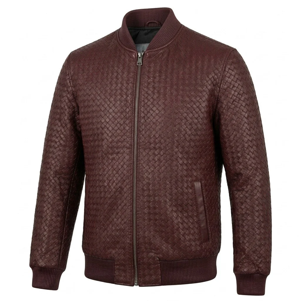 Men’s SVELG Premium Woven 100% Lambskin Leather Bomber Jacket - Image 11