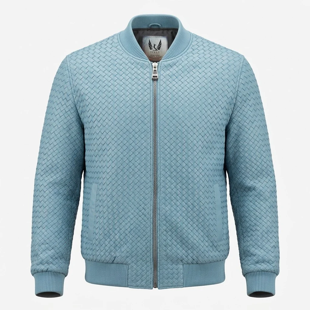 Men’s SVELG Premium Woven 100% Lambskin Leather Bomber Jacket - Image 12