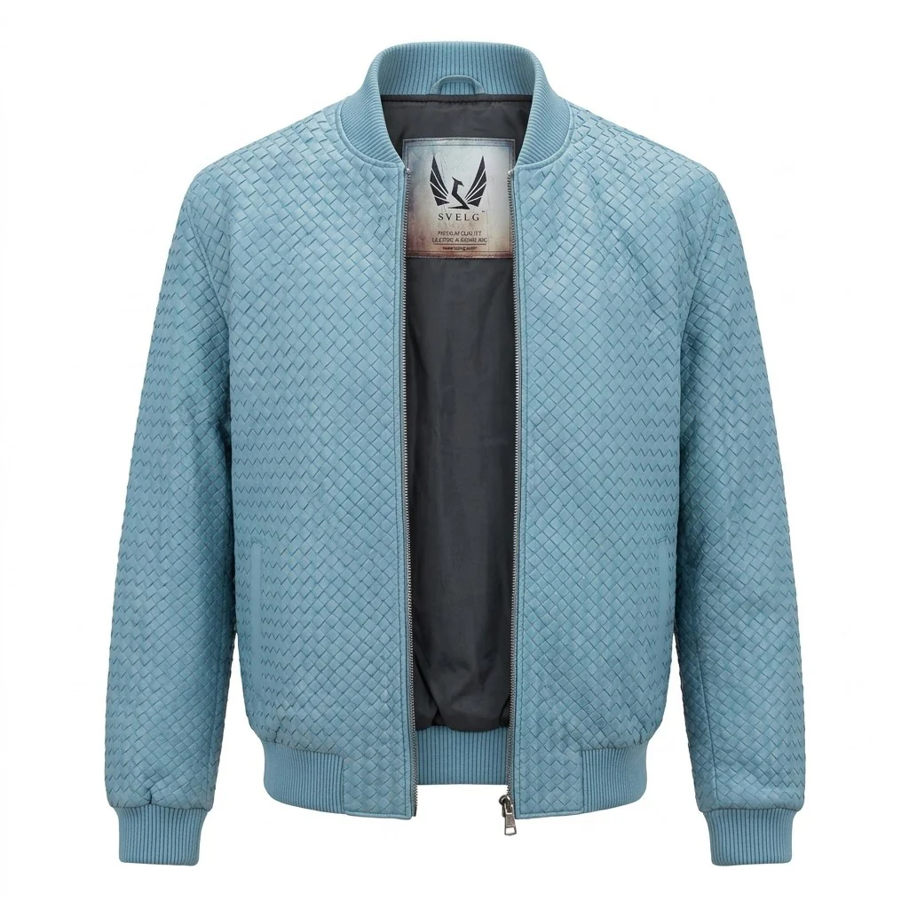 Men’s SVELG Premium Woven 100% Lambskin Leather Bomber Jacket - Image 13