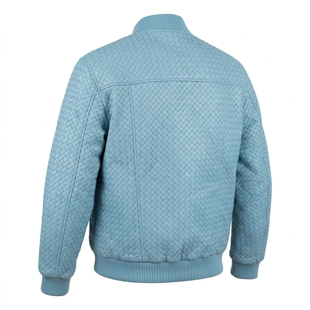 Men’s SVELG Premium Woven 100% Lambskin Leather Bomber Jacket - Image 15