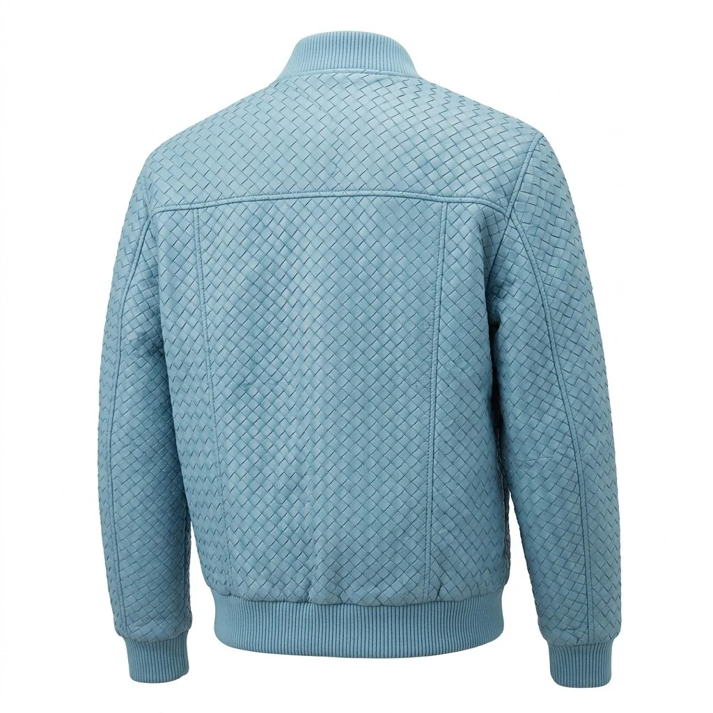 Men’s SVELG Premium Woven 100% Lambskin Leather Bomber Jacket - Image 16