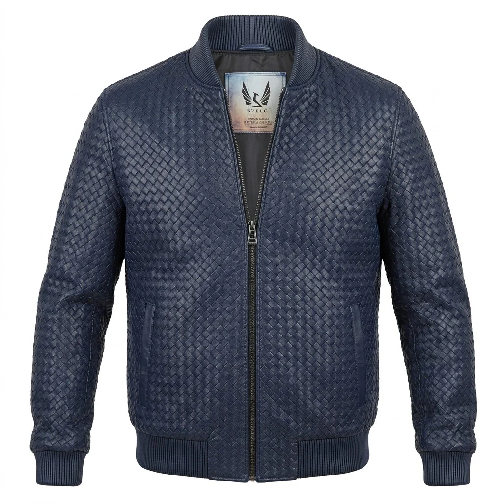 Men’s SVELG Premium Woven 100% Lambskin Leather Bomber Jacket - Image 17