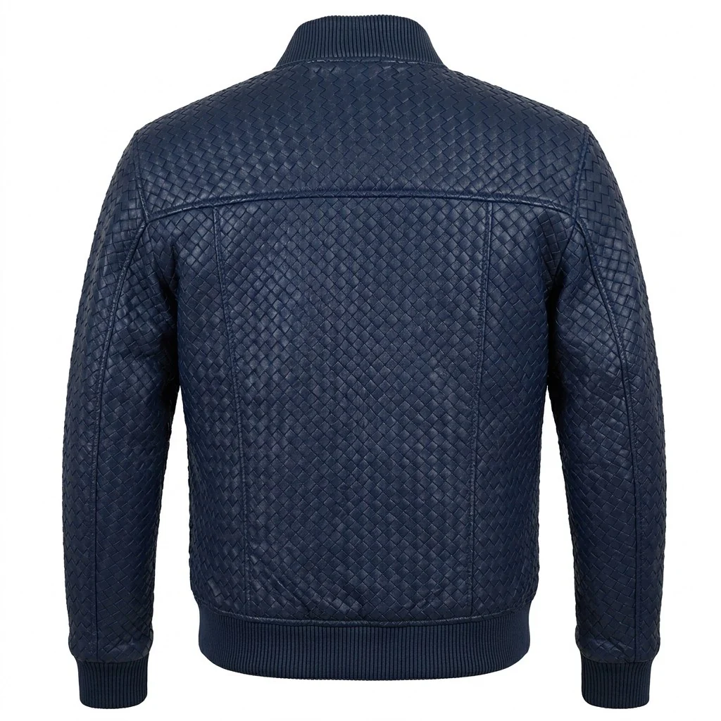 Men’s SVELG Premium Woven 100% Lambskin Leather Bomber Jacket - Image 19