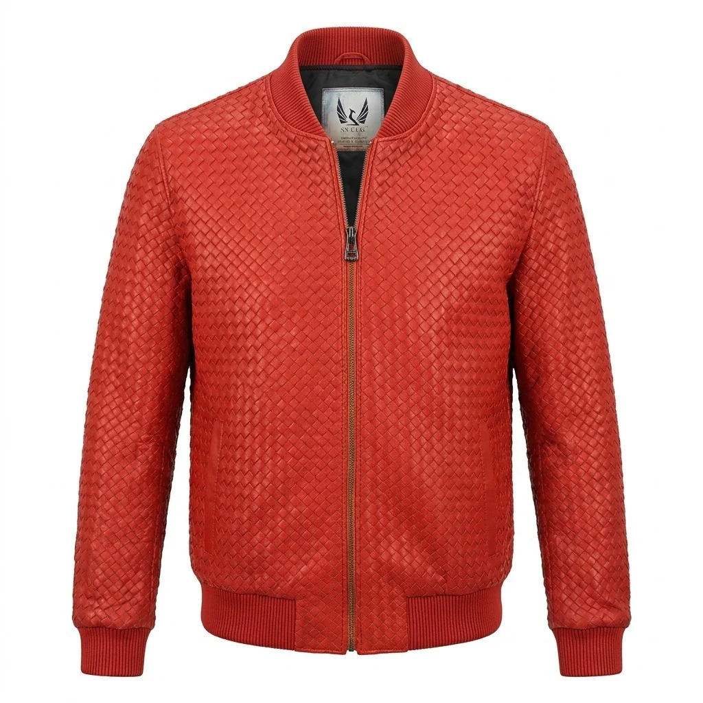 Men’s SVELG Premium Woven 100% Lambskin Leather Bomber Jacket - Image 20