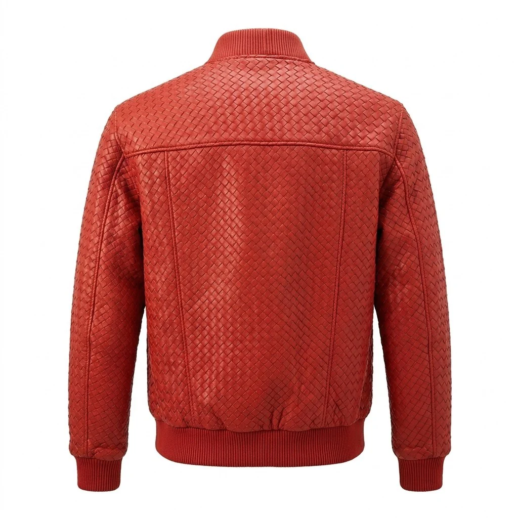 Men’s SVELG Premium Woven 100% Lambskin Leather Bomber Jacket - Image 21