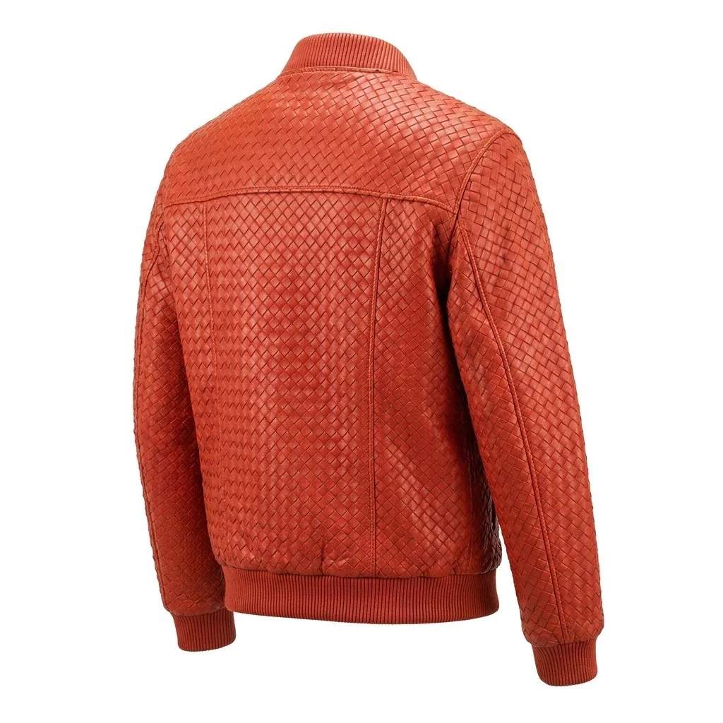 Men’s SVELG Premium Woven 100% Lambskin Leather Bomber Jacket - Image 22