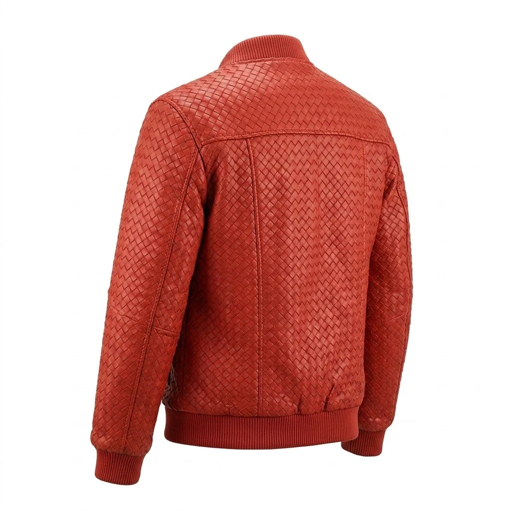 Men’s SVELG Premium Woven 100% Lambskin Leather Bomber Jacket - Image 23