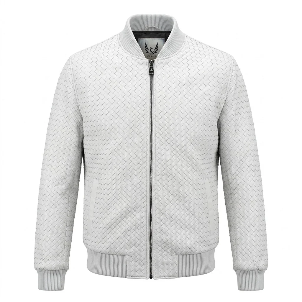 Men’s SVELG Premium Woven 100% Lambskin Leather Bomber Jacket - Image 24