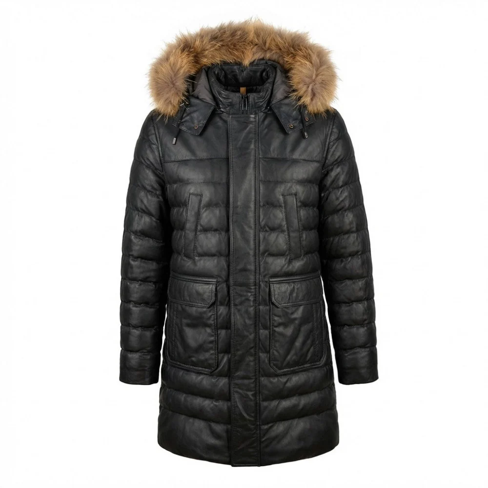 Torras Black Leather Long Coat - Image 3